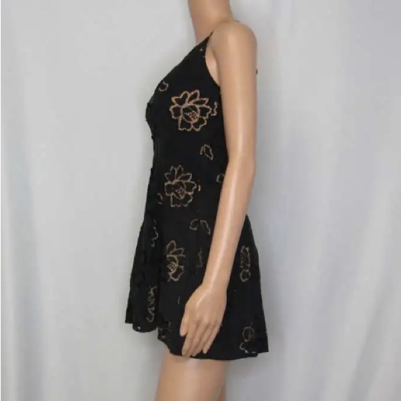 NWT For Love & Lemons Renee strappy tie cross cross black nude floral mini dress - Picture 10 of 14